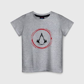 Детская футболка хлопок с принтом Символ Assassins Creed и красная краска вокруг в Петрозаводске, 100% хлопок | круглый вырез горловины, полуприлегающий силуэт, длина до линии бедер | 