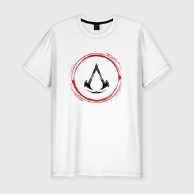 Мужская футболка хлопок Slim с принтом Символ Assassins Creed и красная краска вокруг в Новосибирске, 92% хлопок, 8% лайкра | приталенный силуэт, круглый вырез ворота, длина до линии бедра, короткий рукав | 