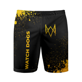 Мужские шорты спортивные с принтом Watch Dogs   gold gradient: надпись, символ ,  |  | 