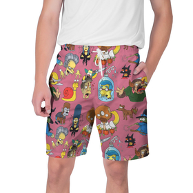Мужские шорты 3D с принтом Персонажи Симпсонов   horror pattern в Тюмени,  полиэстер 100% | прямой крой, два кармана без застежек по бокам. Мягкая трикотажная резинка на поясе, внутри которой широкие завязки. Длина чуть выше колен | 