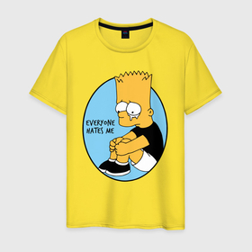 Мужская футболка хлопок с принтом Everyone hates me   Bart Simpson в Тюмени, 100% хлопок | прямой крой, круглый вырез горловины, длина до линии бедер, слегка спущенное плечо. | 