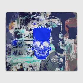 Плед 3D с принтом Синий череп Барта Симпсона в Кировске, 100% полиэстер | закругленные углы, все края обработаны. Ткань не мнется и не растягивается | Тематика изображения на принте: 