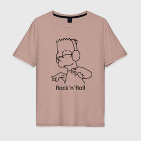 Мужская футболка хлопок Oversize с принтом Bart Simpson   Rock n Roll в Курске, 100% хлопок | свободный крой, круглый ворот, “спинка” длиннее передней части | 