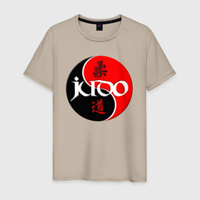 Мужская футболка хлопок с принтом Дзюдо Инь Янь в Курске, 100% хлопок | прямой крой, круглый вырез горловины, длина до линии бедер, слегка спущенное плечо. | 