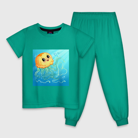 Детская пижама хлопок с принтом Добрая медуза в Курске, 100% хлопок |  брюки и футболка прямого кроя, без карманов, на брюках мягкая резинка на поясе и по низу штанин
 | Тематика изображения на принте: 