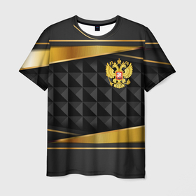 Мужская футболка 3D с принтом Gold  black   Russia в Белгороде, 100% полиэфир | прямой крой, круглый вырез горловины, длина до линии бедер | Тематика изображения на принте: 