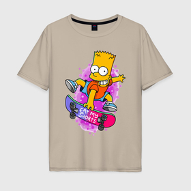 Мужская футболка хлопок Oversize с принтом Барт Симпсон на скейтборде   Eat my shorts в Белгороде, 100% хлопок | свободный крой, круглый ворот, “спинка” длиннее передней части | 