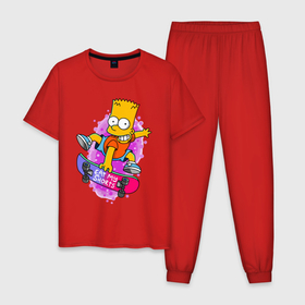 Мужская пижама хлопок с принтом Барт Симпсон на скейтборде   Eat my shorts в Новосибирске, 100% хлопок | брюки и футболка прямого кроя, без карманов, на брюках мягкая резинка на поясе и по низу штанин
 | Тематика изображения на принте: 