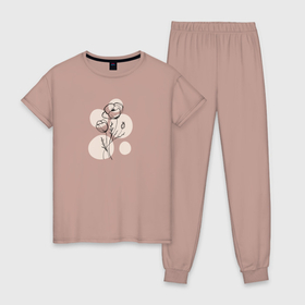Женская пижама хлопок с принтом Delicate botanicals , 100% хлопок | брюки и футболка прямого кроя, без карманов, на брюках мягкая резинка на поясе и по низу штанин | 