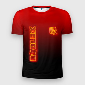 Мужская футболка 3D Slim с принтом Roblox светящийся логотип в Кировске, 100% полиэстер с улучшенными характеристиками | приталенный силуэт, круглая горловина, широкие плечи, сужается к линии бедра | 