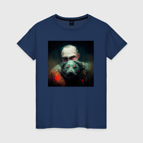 Женская футболка хлопок с принтом Портрет демонических дедушки и собаки в Белгороде, 100% хлопок | прямой крой, круглый вырез горловины, длина до линии бедер, слегка спущенное плечо | 