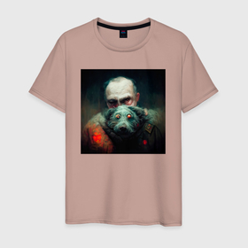 Мужская футболка хлопок с принтом Портрет демонических дедушки и собаки в Санкт-Петербурге, 100% хлопок | прямой крой, круглый вырез горловины, длина до линии бедер, слегка спущенное плечо. | 