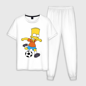 Мужская пижама хлопок с принтом Барт Симпсон бьёт по футбольному мячу в Санкт-Петербурге, 100% хлопок | брюки и футболка прямого кроя, без карманов, на брюках мягкая резинка на поясе и по низу штанин
 | Тематика изображения на принте: 