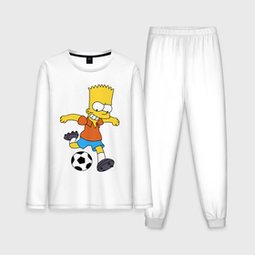 Мужская пижама с лонгсливом хлопок с принтом Барт Симпсон бьёт по футбольному мячу в Кировске,  |  | 