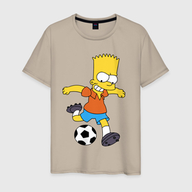 Мужская футболка хлопок с принтом Барт Симпсон бьёт по футбольному мячу в Санкт-Петербурге, 100% хлопок | прямой крой, круглый вырез горловины, длина до линии бедер, слегка спущенное плечо. | Тематика изображения на принте: 