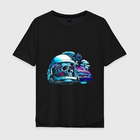 Мужская футболка хлопок Oversize с принтом Skull with mushrooms в Санкт-Петербурге, 100% хлопок | свободный крой, круглый ворот, “спинка” длиннее передней части | 