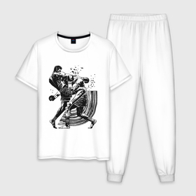 Мужская пижама хлопок с принтом Кикбоксинг в Петрозаводске, 100% хлопок | брюки и футболка прямого кроя, без карманов, на брюках мягкая резинка на поясе и по низу штанин
 | 