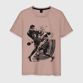 Мужская футболка хлопок с принтом Кикбоксинг в Петрозаводске, 100% хлопок | прямой крой, круглый вырез горловины, длина до линии бедер, слегка спущенное плечо. | 