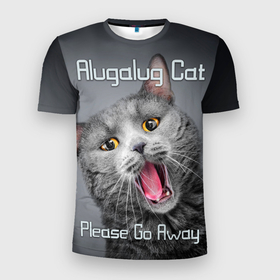 Мужская футболка 3D Slim с принтом Поющий британский кот   Alugalug в Новосибирске, 100% полиэстер с улучшенными характеристиками | приталенный силуэт, круглая горловина, широкие плечи, сужается к линии бедра | Тематика изображения на принте: 