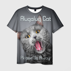 Мужская футболка 3D с принтом Поющий британский кот   Alugalug в Тюмени, 100% полиэфир | прямой крой, круглый вырез горловины, длина до линии бедер | 