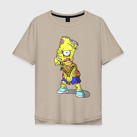 Мужская футболка хлопок Oversize с принтом Барт Симпсон  зомби целится из рогатки в Кировске, 100% хлопок | свободный крой, круглый ворот, “спинка” длиннее передней части | 