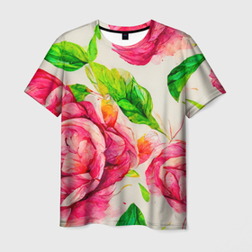 Мужская футболка 3D с принтом Яркие выразительные розы , 100% полиэфир | прямой крой, круглый вырез горловины, длина до линии бедер | 