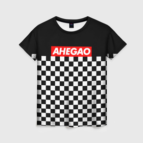 Женская футболка 3D с принтом ahegao надпись клеточки , 100% полиэфир ( синтетическое хлопкоподобное полотно) | прямой крой, круглый вырез горловины, длина до линии бедер | 
