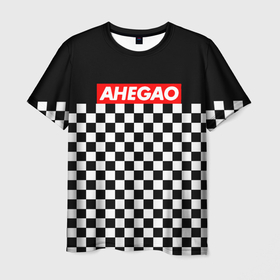 Мужская футболка 3D с принтом ahegao надпись клеточки , 100% полиэфир | прямой крой, круглый вырез горловины, длина до линии бедер | Тематика изображения на принте: 