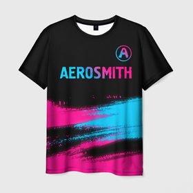 Мужская футболка 3D с принтом Aerosmith   neon gradient: символ сверху , 100% полиэфир | прямой крой, круглый вырез горловины, длина до линии бедер | 