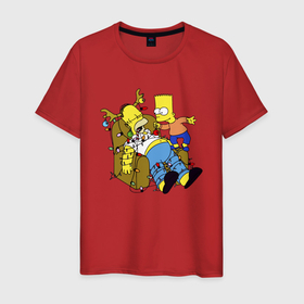 Мужская футболка хлопок с принтом Барт Симпсон делает из папаши новогоднюю ёлку в Кировске, 100% хлопок | прямой крой, круглый вырез горловины, длина до линии бедер, слегка спущенное плечо. | 