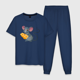 Мужская пижама хлопок с принтом Мышка держит сыр , 100% хлопок | брюки и футболка прямого кроя, без карманов, на брюках мягкая резинка на поясе и по низу штанин
 | 