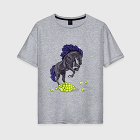 Женская футболка хлопок Oversize с принтом Лошадь на дыбах в Екатеринбурге, 100% хлопок | свободный крой, круглый ворот, спущенный рукав, длина до линии бедер
 | 