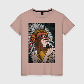 Женская футболка хлопок с принтом По ту сторону индейцев в Курске, 100% хлопок | прямой крой, круглый вырез горловины, длина до линии бедер, слегка спущенное плечо | 