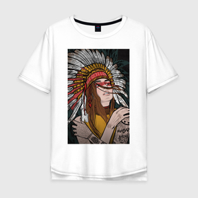 Мужская футболка хлопок Oversize с принтом По ту сторону индейцев в Курске, 100% хлопок | свободный крой, круглый ворот, “спинка” длиннее передней части | 