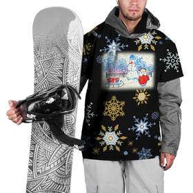 Накидка на куртку 3D с принтом Новый год мальчик с санками в Курске, 100% полиэстер |  | 