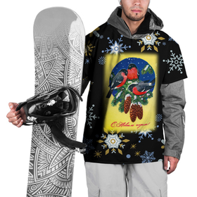 Накидка на куртку 3D с принтом Новый год три снегиря в Петрозаводске, 100% полиэстер |  | Тематика изображения на принте: 