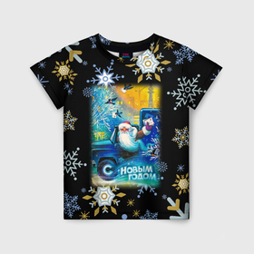 Детская футболка 3D с принтом Новый год дед мороз развозит подарки в Новосибирске, 100% гипоаллергенный полиэфир | прямой крой, круглый вырез горловины, длина до линии бедер, чуть спущенное плечо, ткань немного тянется | 