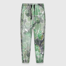 Мужские брюки 3D с принтом Зеленые цветы на сером мраморном фоне в Кировске, 100% полиэстер | манжеты по низу, эластичный пояс регулируется шнурком, по бокам два кармана без застежек, внутренняя часть кармана из мелкой сетки | 