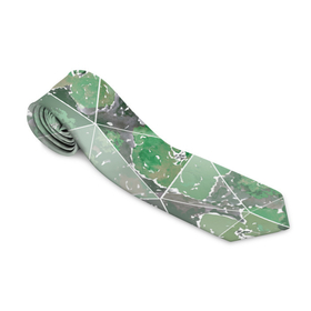 Галстук 3D с принтом Зеленые цветы на сером мраморном фоне в Кировске, 100% полиэстер | Длина 148 см; Плотность 150-180 г/м2 | 