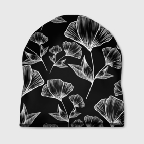 Шапка 3D с принтом Графичные цветы на черном фоне в Тюмени, 100% полиэстер | универсальный размер, печать по всей поверхности изделия | Тематика изображения на принте: 