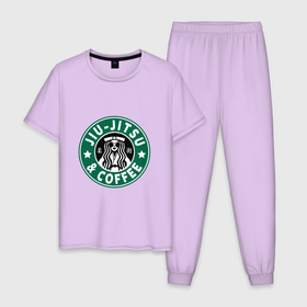 Мужская пижама хлопок с принтом Джиу Джитсу Кофе , 100% хлопок | брюки и футболка прямого кроя, без карманов, на брюках мягкая резинка на поясе и по низу штанин
 | 