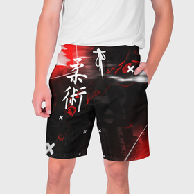 Мужские шорты 3D с принтом Джиу Джитсу : Глитч красный ,  полиэстер 100% | прямой крой, два кармана без застежек по бокам. Мягкая трикотажная резинка на поясе, внутри которой широкие завязки. Длина чуть выше колен | 