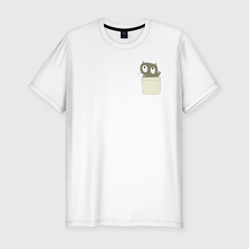 Мужская футболка хлопок Slim с принтом Котенок в карманчике в Кировске, 92% хлопок, 8% лайкра | приталенный силуэт, круглый вырез ворота, длина до линии бедра, короткий рукав | 