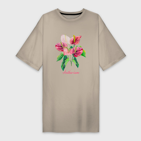 Платье-футболка хлопок с принтом Розовый антуриум Ботаническая акварельная иллюстрация в Белгороде,  |  | Тематика изображения на принте: 