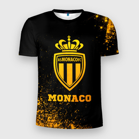 Мужская футболка 3D Slim с принтом Monaco   gold gradient в Новосибирске, 100% полиэстер с улучшенными характеристиками | приталенный силуэт, круглая горловина, широкие плечи, сужается к линии бедра | 