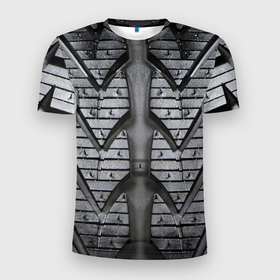 Мужская футболка 3D Slim с принтом Протектор автомобильного колеса в Санкт-Петербурге, 100% полиэстер с улучшенными характеристиками | приталенный силуэт, круглая горловина, широкие плечи, сужается к линии бедра | 