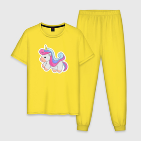 Мужская пижама хлопок с принтом Маленький игрушечный единорог в Тюмени, 100% хлопок | брюки и футболка прямого кроя, без карманов, на брюках мягкая резинка на поясе и по низу штанин
 | 