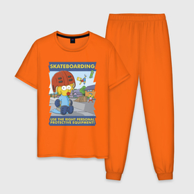 Мужская пижама хлопок с принтом Skateboarding   use the right personal protective  equipment в Тюмени, 100% хлопок | брюки и футболка прямого кроя, без карманов, на брюках мягкая резинка на поясе и по низу штанин
 | 