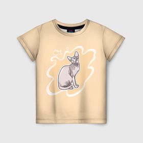 Детская футболка 3D с принтом Необычная лысая кошка Сфинкс в Белгороде, 100% гипоаллергенный полиэфир | прямой крой, круглый вырез горловины, длина до линии бедер, чуть спущенное плечо, ткань немного тянется | 