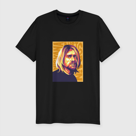 Мужская футболка хлопок Slim с принтом Nirvana   Cobain в Белгороде, 92% хлопок, 8% лайкра | приталенный силуэт, круглый вырез ворота, длина до линии бедра, короткий рукав | 